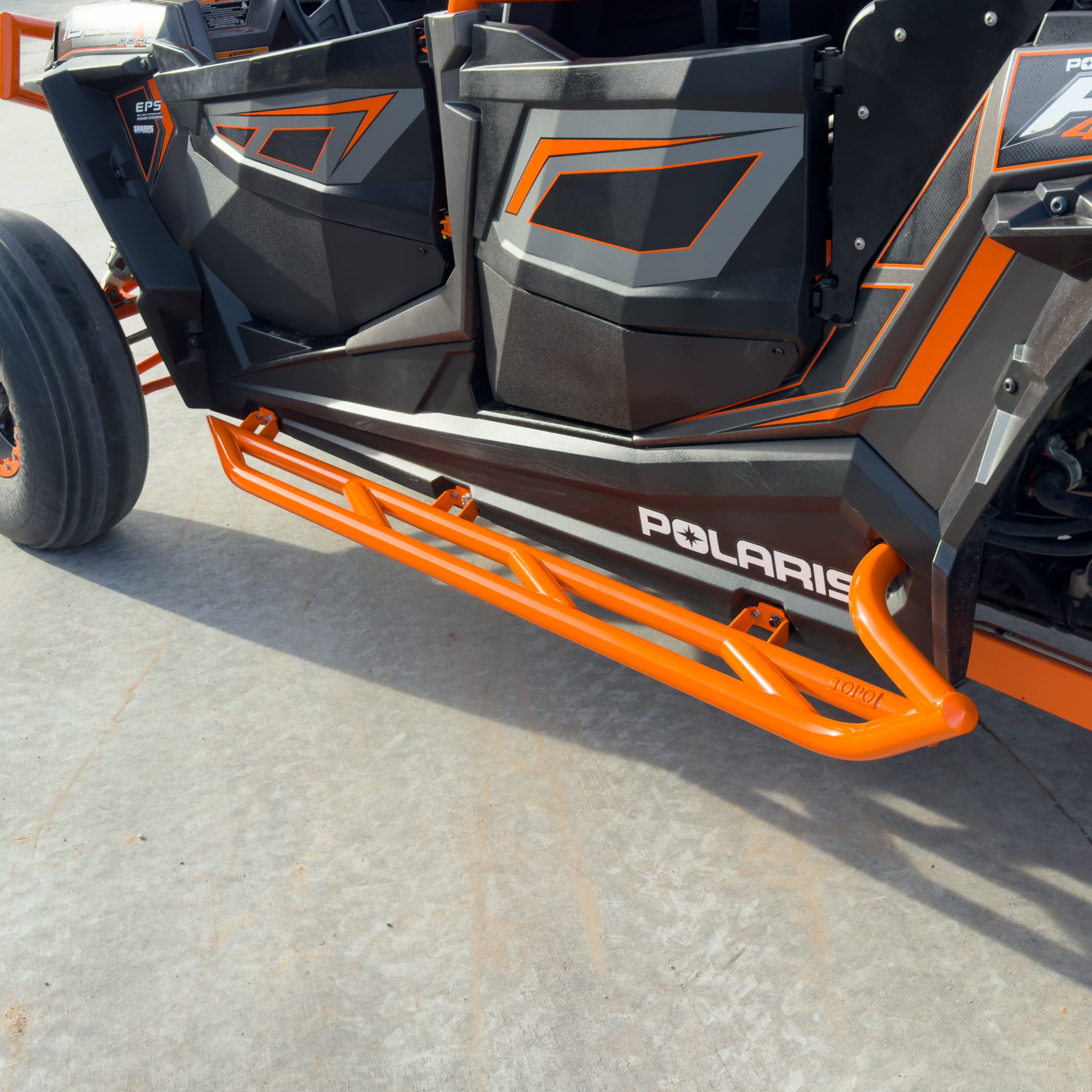 thumbnail interactive-video image 1 of SuperATV Orange Rock Slider Nerf Bars For Polaris RZR XP 4 1000 (2014-2023) 1 of 5