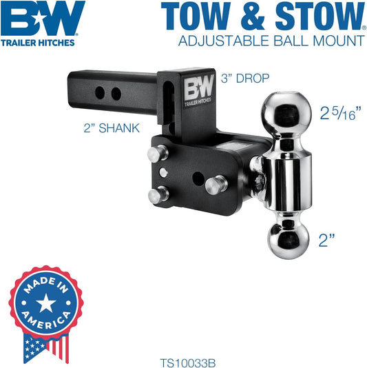 B&W - TOW AND STOW 2INX 2 5\16" DUAL BALL 3"DROP