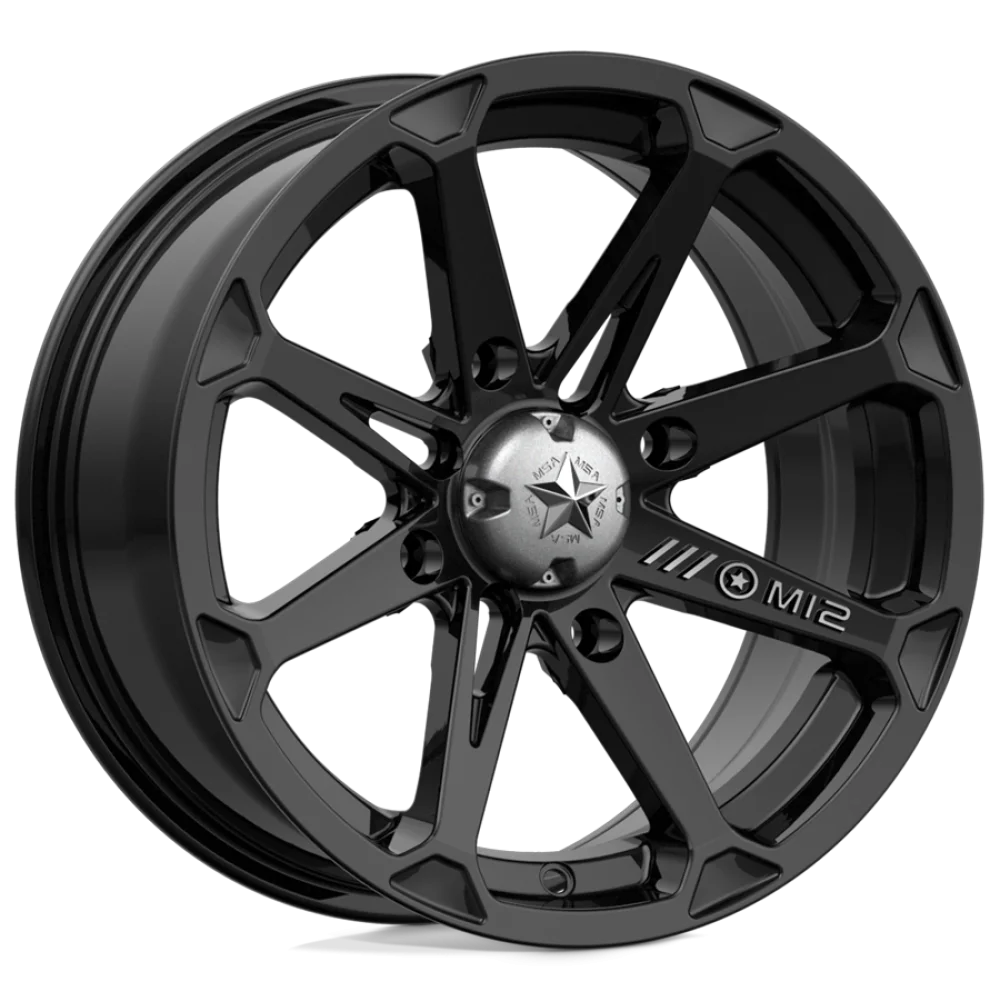 Wild Boar Razorback M/T 28x9.5-14 (6-Ply) Mud Tires on MSA M12 Diesel Gloss Black Wheels
