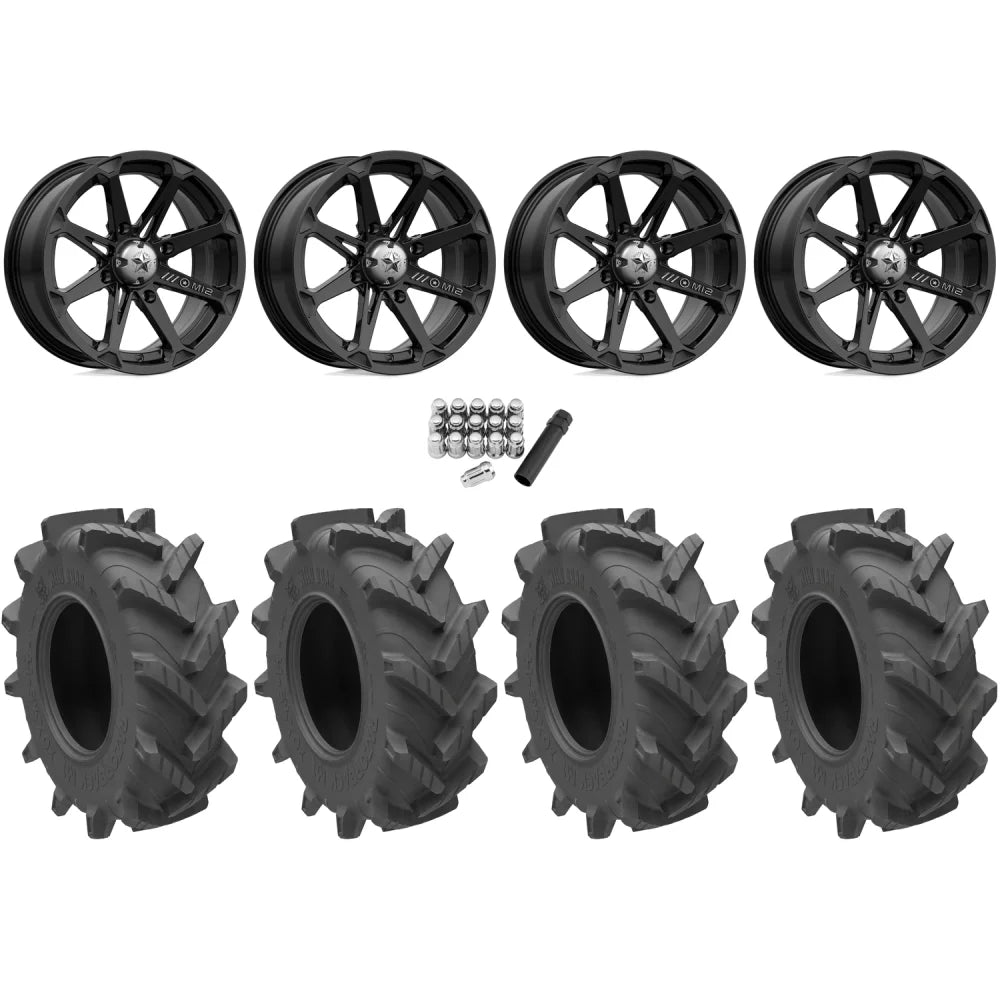 Wild Boar Razorback M/T 28x9.5-14 (6-Ply) Mud Tires on MSA M12 Diesel Gloss Black Wheels