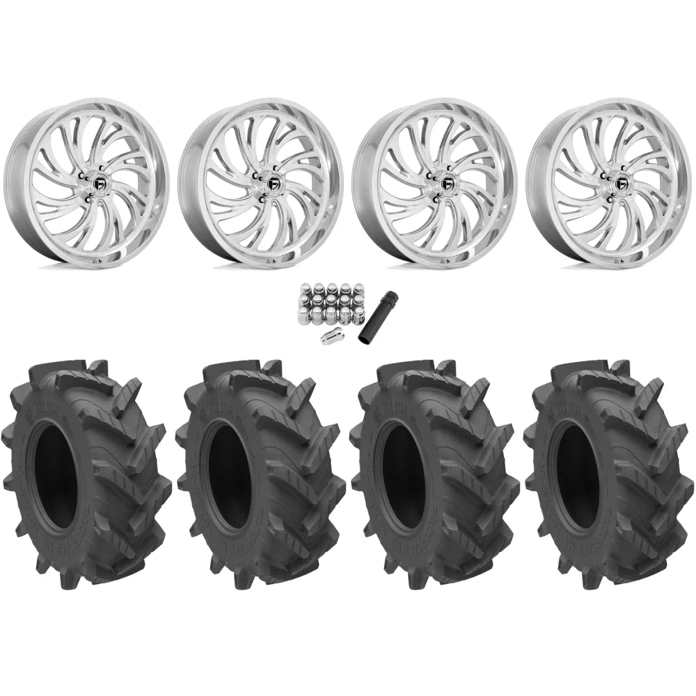 Wild Boar Razorback M/T 33x9.5-20 (6-Ply) Mud Tires on Fuel Kompressor Polished Wheels