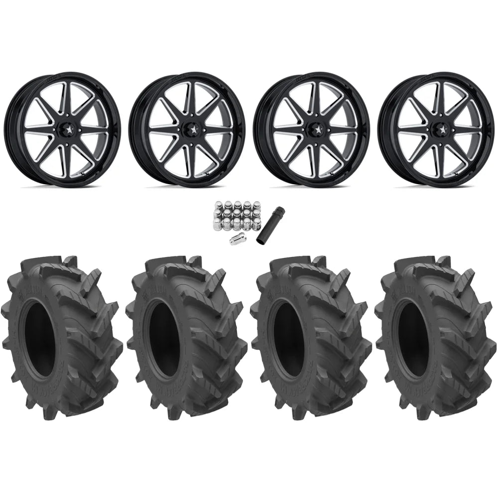 Wild Boar Razorback M/T 33x9.5-20 (6-Ply) Mud Tires on MSA M54 Spark Gloss Black Milled Wheels